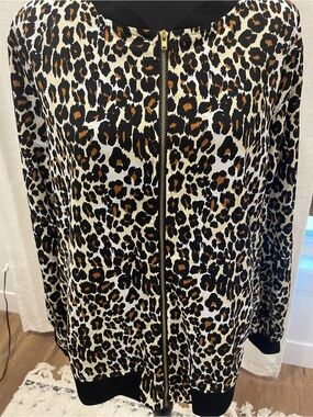 Leopard Print Zip-Front Bomber Jacket - Black & Brown